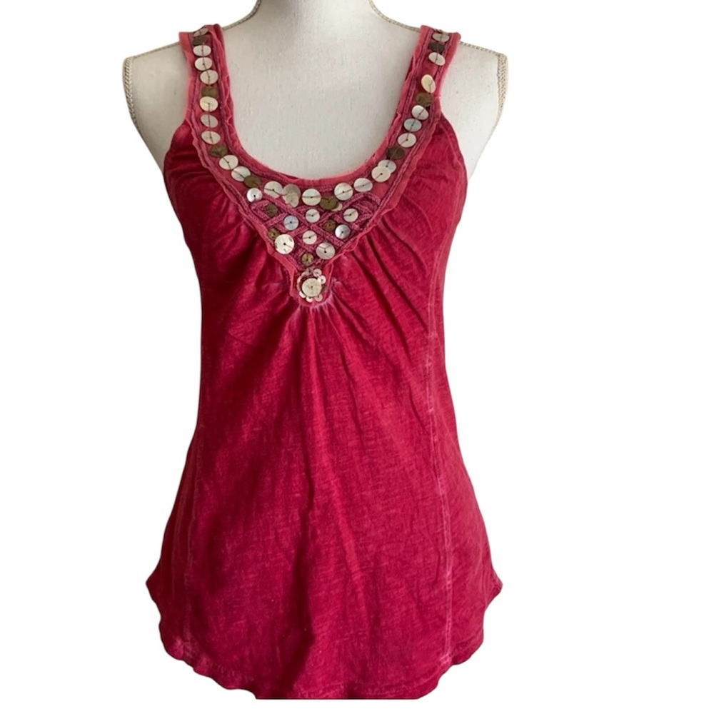 Embellished deep pink Sleeveless Top with decorative neckline